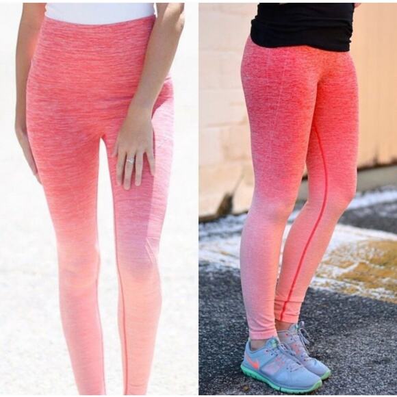 Yelete Women's Stretchy High Fold Over Waist Leggings Coral Ombre Size Small - Picture 2 of 8